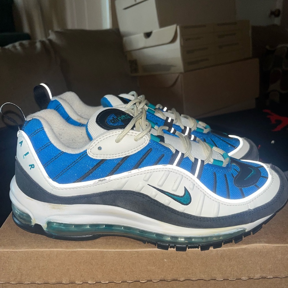 Size 10M Air Max 98 Radiant Emerald - Pre Owned, Rep Box